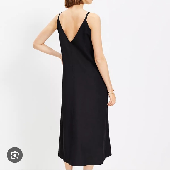 NWT Loft strappy vneck black linen midi dress 6P M - Picture 2 of 6